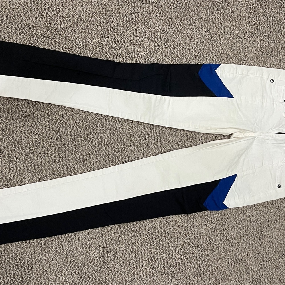 Stylish Black and White Pants with Blue Accents